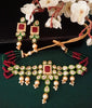 N060_Classy Layered Kundan Necklace studded with dazzling White and bright Square shaped Red stones with a touch of  pearls.