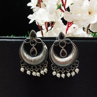 E0744_Trendy crafted german silver oxidized earrings with a touch of stones and beads.