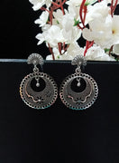 E0745_Trendy crafted german silver oxidized earrings with delicate work.