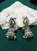 E0751_Lovely german silver oxidized peacock design jumkas with a touch of dazzling stones with a touch of pearls.