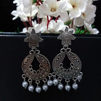 E0752_Lovely german silver oxidized crafted sun design earrings with delicate work with a touch of pearls.