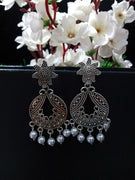 E0752_Lovely german silver oxidized crafted sun design earrings with delicate work with a touch of pearls.