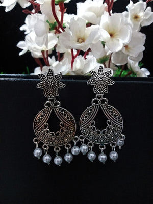 E0752_Lovely german silver oxidized crafted sun design earrings with delicate work with a touch of pearls.