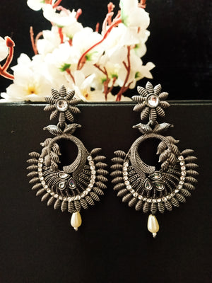 E0778_Lovely ring shaped danglers with delicate designs studded with a touch of stones with a bead drop.