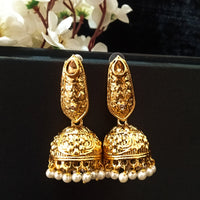 E0782_Lovely traditional design jumkas with delicate art work with a touch of bead drops studded with stones.