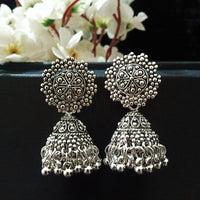 E0783_Classy oxidized jumkas with delicate art work with a touch of bead drops.
