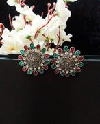 E0784_Classy oxidized flower design studs with delicate art work with a touch of dazzling stones.