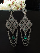 E0785_Classy oxidized diamond shaped design chain drop danglers with a touch of dazzling stones.