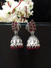 E0787_Gorgeous oxidized peacock design jumkas with a touch of bead drops studded with dazzling stones.