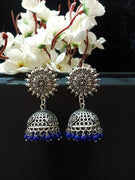 E0788_Gorgeous oxidized crafted jumkas with a touch of blue bead drops.