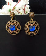 E0789_Classy oxidized crafted earrings with a touch of dazzling stone work.