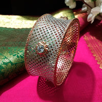 B0183_Royal style single broad bangle with delicate craft work embellished with american diamond stones.