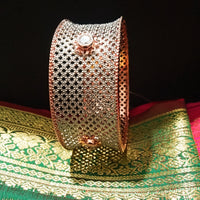 B0183_Royal style single broad bangle with delicate craft work embellished with american diamond stones.
