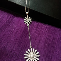 N0268_Elegant trendy long necklace with a touch of sparkling stones with delicate sunflower design pendant.
