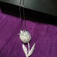 N0271_Elegant trendy long necklace with a touch of sparkling stones rose flower shaped pendant.