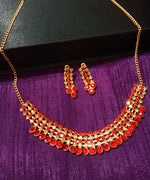 N0274_Gorgeous choker necklace set with dazzling red stone work.