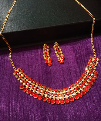 N0274_Gorgeous choker necklace set with dazzling red stone work.