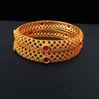 B030_Classy Style 1 gm Gold plated bangles studded with pink ruby stones.