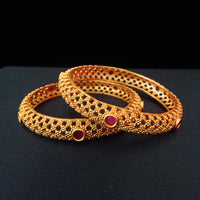 B030_Classy Style 1 gm Gold plated bangles studded with pink ruby stones.