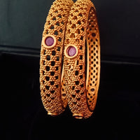 B030_Classy Style 1 gm Gold plated bangles studded with pink ruby stones.