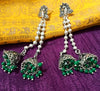 E0775_Lovely crafted German silver oxidized chain drop danglers with a touch of jumka drops along with beads.