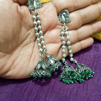 E0775_Lovely crafted German silver oxidized chain drop danglers with a touch of jumka drops along with beads.