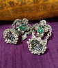 E0777_Gorgeous crafted German silver oxidized jumkas with delicate designs with a touch of stones along with bead drops.