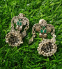 E0777_Gorgeous crafted German silver oxidized jumkas with delicate designs with a touch of stones along with bead drops.