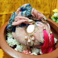 P037_Beautiful Soft pale pink color pendant scarf with beautiful patterns with a touch of tassels.