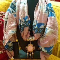 P037_Beautiful Soft pale pink color pendant scarf with beautiful patterns with a touch of tassels.