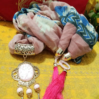 P037_Beautiful Soft pale pink color pendant scarf with beautiful patterns with a touch of tassels.