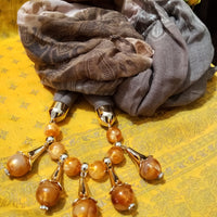 P048_Beautiful brown shade soft pendant scarf with a touch of beautiful orange bead work .