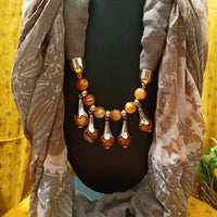 P048_Beautiful brown shade soft pendant scarf with a touch of beautiful orange bead work .