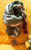 P050_Beautiful green color soft pendant scarf with a touch of beautiful bead work along with tassels.