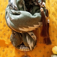 P050_Beautiful green color soft pendant scarf with a touch of beautiful bead work along with tassels.