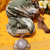 P050_Beautiful green color soft pendant scarf with a touch of beautiful bead work along with tassels.
