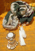 P044_Beautiful multi color soft pendant scarf with a touch of beautiful bead work and tassels.