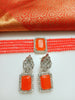 N0282_Classy deep orange crystal choker necklace set studded with dazzling American diamond stones.