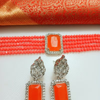 N0282_Classy deep orange crystal choker necklace set studded with dazzling American diamond stones.