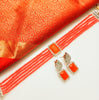 N0282_Classy deep orange crystal choker necklace set studded with dazzling American diamond stones.