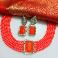 N0282_Classy deep orange crystal choker necklace set studded with dazzling American diamond stones.