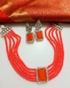 N0282_Classy deep orange crystal choker necklace set studded with dazzling American diamond stones.
