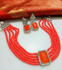 N0282_Classy deep orange crystal choker necklace set studded with dazzling American diamond stones.