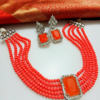 N0282_Classy deep orange crystal choker necklace set studded with dazzling American diamond stones.