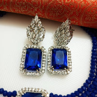 N0283_Royal blue crystal choker necklace set studded with dazzling American diamond stones.