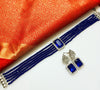 N0283_Royal blue crystal choker necklace set studded with dazzling American diamond stones.