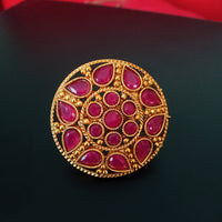 R027_Gorgeous circular shaped golden color rings with a touch of semi precious pink ruby  stones.