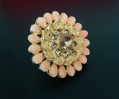 R028_Gorgeous grand baby pink color semi precious stone studded ring.