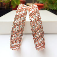 B0157_Elegant design Rose gold bangle studded with American Diamond stones.