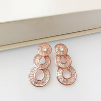 E0538_Premium Rose gold disc shaped American Diamond  Earrings.